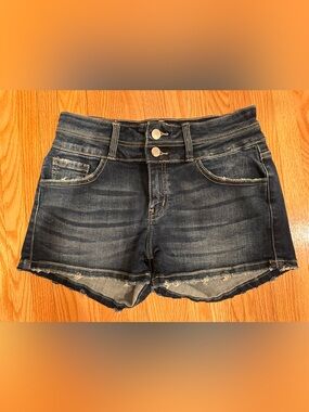 KanCan Dark Wash High-Rise Denim Shorts with Double Button